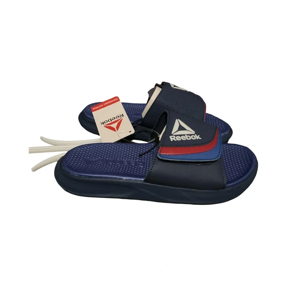 Reebok Kids Navy Slide Sandals Size 2 • Adjustable Strap Comfort Slip-On Shoes